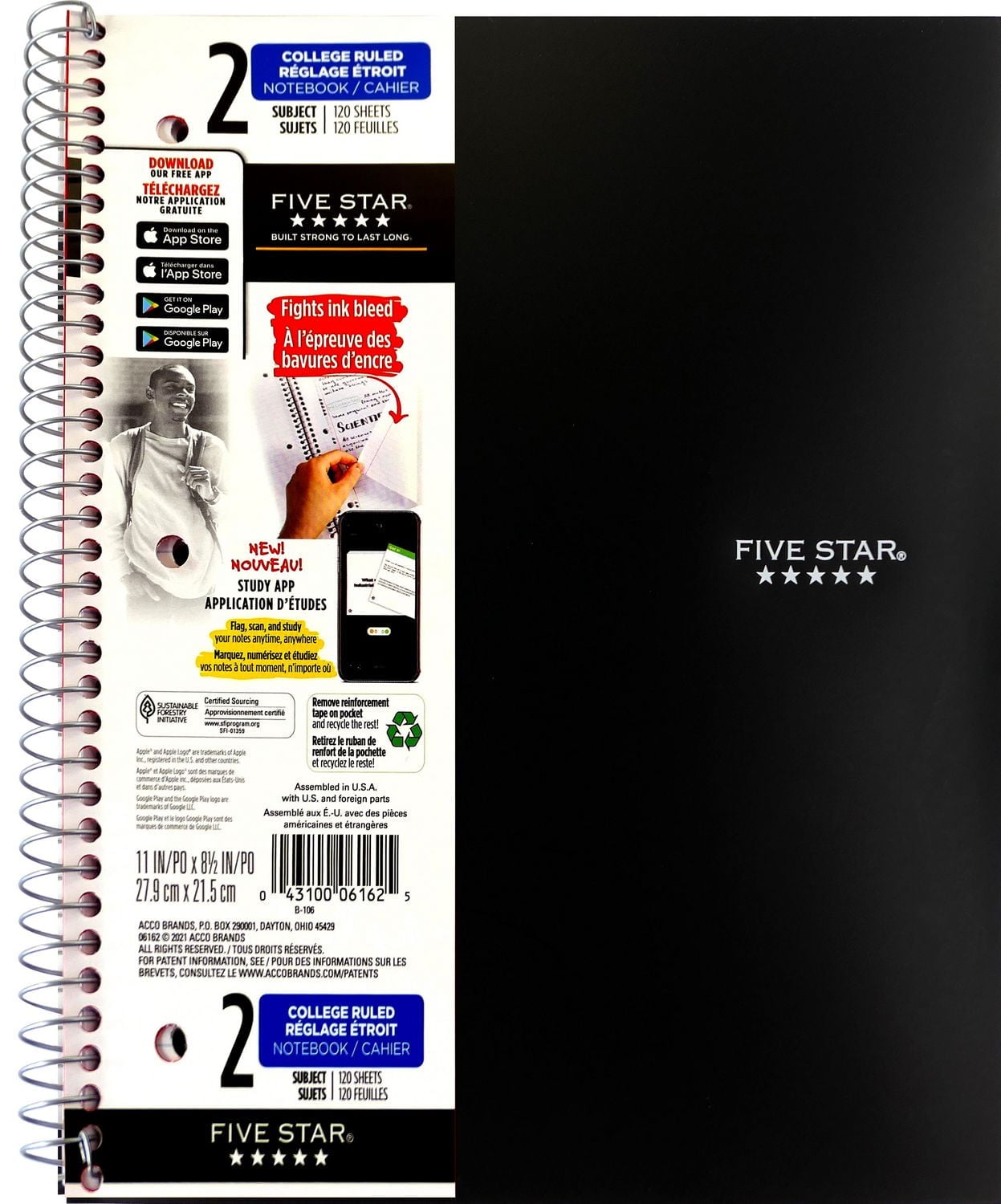 Five Star 2 Subject Notebook 240pg 11",12 pack
