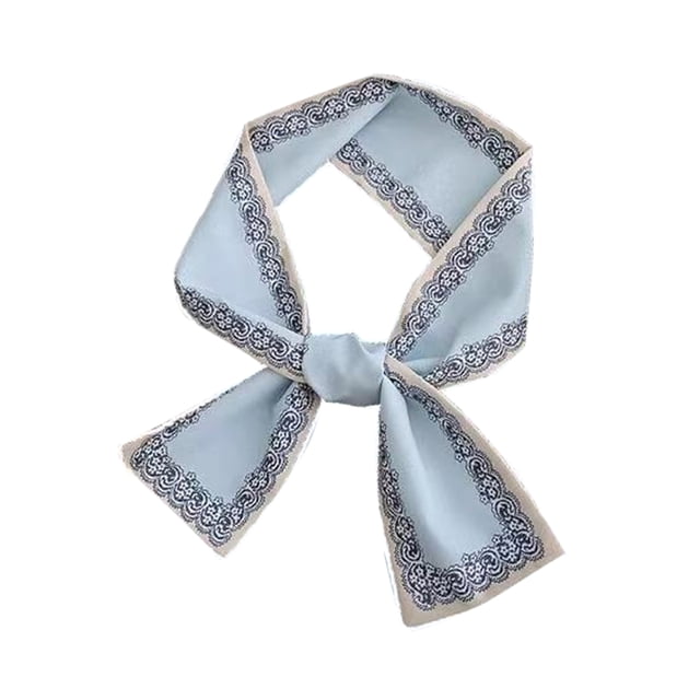 Scarf Headband Silk Scarf Headband Retro Tied Ponytail Bow Ribbon Hair Band Feminine AccessoriesLight Blue Lace ANGGREK Encaje Azul Claro