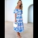 thumbnail image 4 of Vestido Midi Informal de Verano para Mujer, de Corta, Abullonado, con Cuello Cuadrado y Volantes Escalonados Flores Azul L, 4 of 7