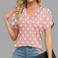 thumbnail image 2 of T-shirts Décontractés à Pois pour Femmes, Col Rond, Manches Courtes, Mode 2024 Printemps Été, Coupe Ample, Rose-G L, 2 of 6