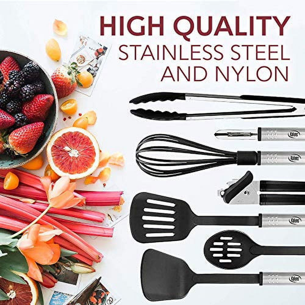 Kitchen Utensils Set Cooking Utensil Sets, Nylon and Stainless Steel  Kitchen Gadgets Nonstick and Heat Resistant Home, House, Apartment  Essentials Kitchen Accessories Must Haves Pots and Pans set