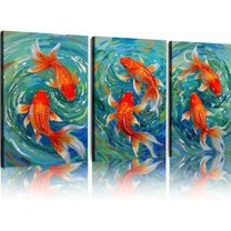 Hieng Wall Art Canvas Painting Goldfish Oil Painting Couple Fish Original Art Animals Wall Art Marine Decor Gifts Unframed