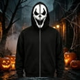 thumbnail image 2 of Halloween Ghost Mask Full Zip Hoodie, Black Pocketed Long Sleeve Sweatshirt Costume Outerwear for Men Women, 2 of 5