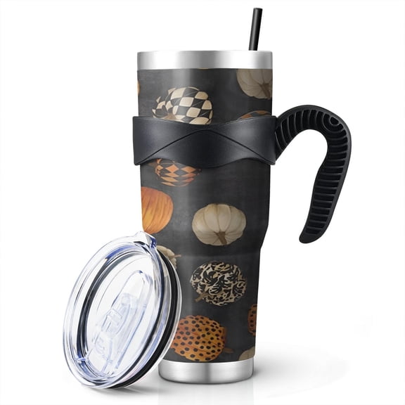 Halloween 40oz Tumbler with Handle - Spooky Ghost Pumpkin Skull Design Insulated Travel Cup
