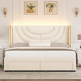 thumbnail image 4 of Homfa Queen Size LED Bed Frame with 2 Drawer Storage, Wingback Platform Bed with Velvet Upholstered Headboard, Off-White, 4 of 10