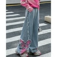 thumbnail image 3 of Coerni Girls Cute Butterfly Ripped Denim Pants Elastic High Waist Baggy Wide Leg Jeans Causal Fashion Denim Trousers 5-13 Years, 3 of 8