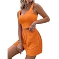 thumbnail image 2 of Frontwalk Women Jogger Set Elastic Waist Two Piece Outfit Solid Tank+Shorts Ladies Casual Lounge Sets Sleeveless Orange M, 2 of 4