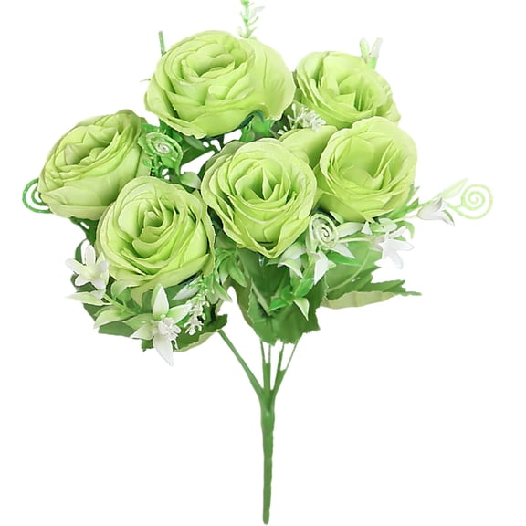 6-Head Artificial Rose Bouquet, Green Cloth Flower Stem for Wedding Home Living Room Table Decor