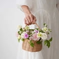 thumbnail image 3 of AMERTEER Rattan Small Flower Basket Retro Art Square Carrying Basket Beach Bag Oval Drum Rattan Bag, 3 of 22