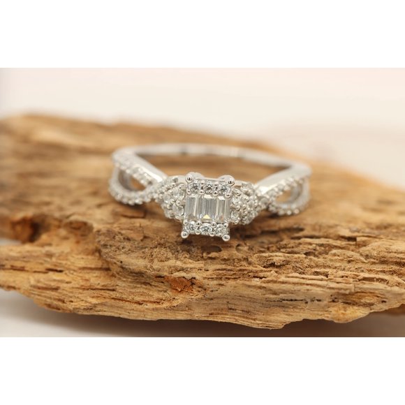Poshadime 0.50 Carat T.W. Baguette and Round Simulated Diamond Inifnity Engagement Ring In 18K White Gold Plated Jewelry For Women's, Ring Size-13.5