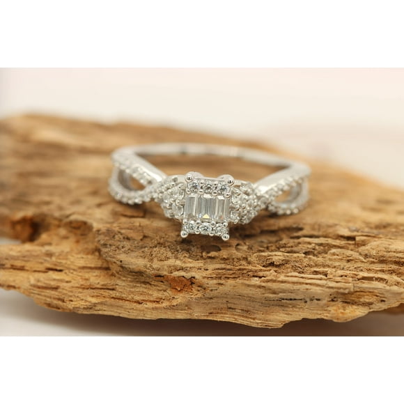 Poshadime 0.50 Carat T.W. Baguette and Round Simulated Diamond Inifnity Engagement Ring In 18K White Gold Plated Jewelry For Women's, Ring Size-10