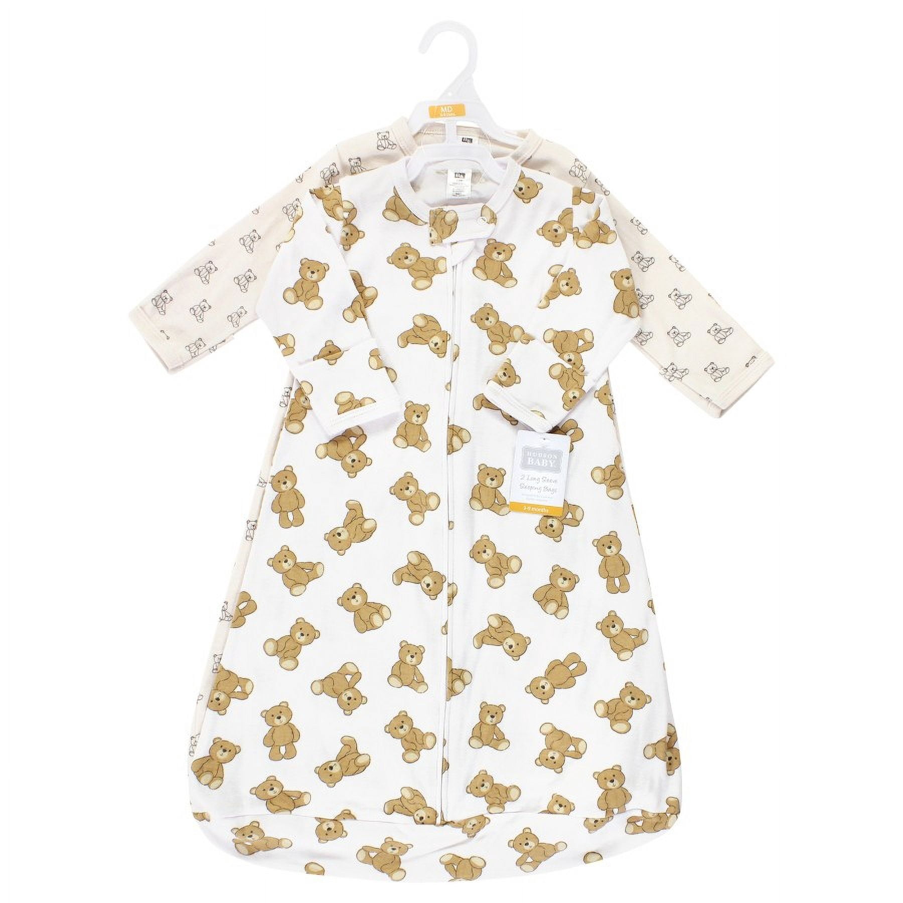 Hudson Baby Cotton Long-Sleeve Wearable Sleeping Bag, Sack, Blanket, Teddy Bear Long Sleeve, 3-9 Months