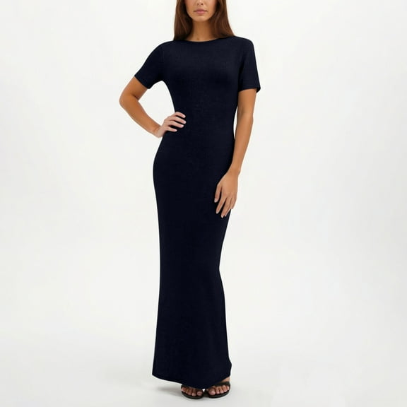 Taylonsss Womens Summer Dress Solid Color Short Sleeve Round Neck & V Neck Reversible Maxi Casual Two-Sided Outfit