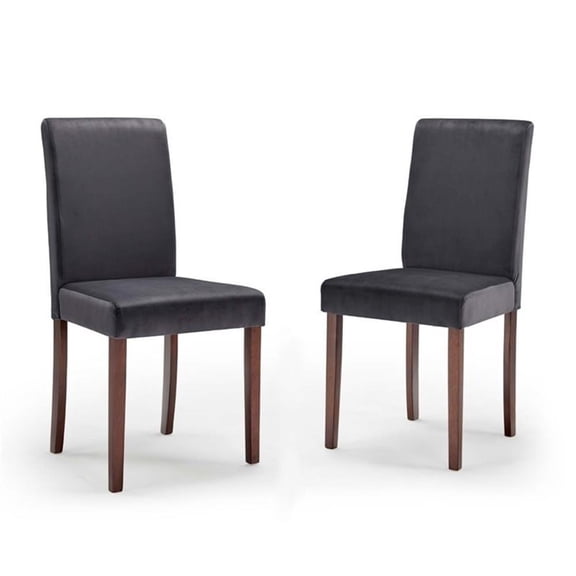 Maklaine 17.5" Upholstered Velvet Dining Side Chair in Gray (Set of 2)