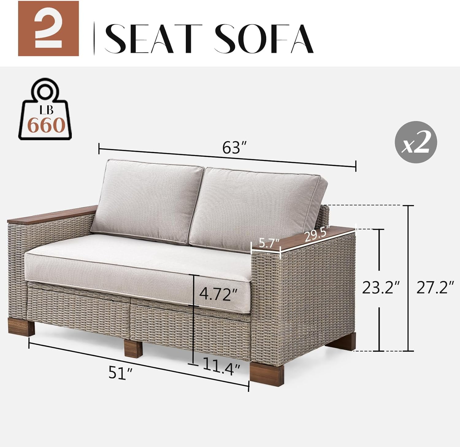 Jocisland Patio Furniture Sets, 4-Piece Wicker Sofa Set, with Outdoor Patio Cushions & 5.9" Wider Wood Armrest…