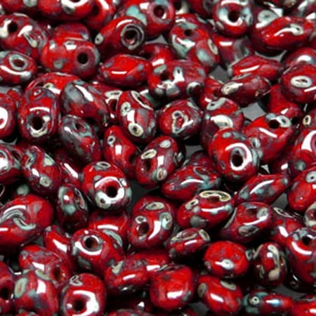 Antique Coral Beads - Opaque Coral Red Picasso 2.5x5mm 1 One Hole Fringe Czech Glass Seed, Loose Beads, 20 Grams