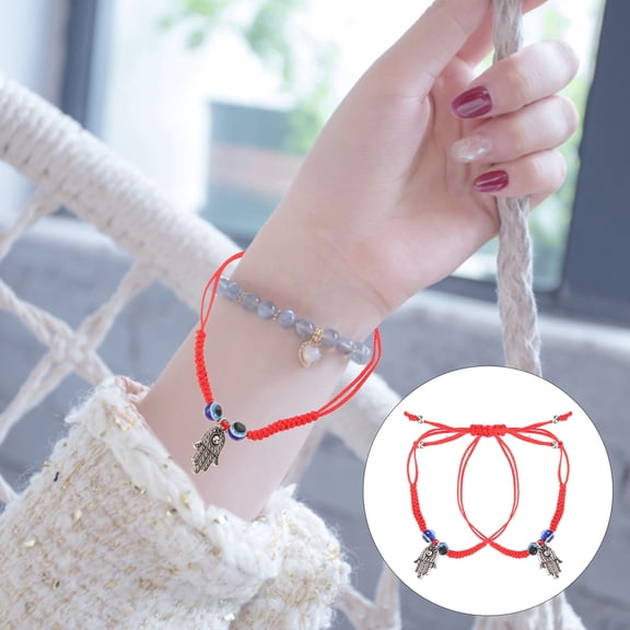 ETHZZLE 2-Pack Red Adjustable Evil Eye String Bracelets for and Energy