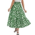thumbnail image 4 of Floral Midi Skirt for Women Summer Comfy Tiered Elastic High Waisted Skirts Vacation A-Line Flowy Swing Long Skirts Green XL, 4 of 6