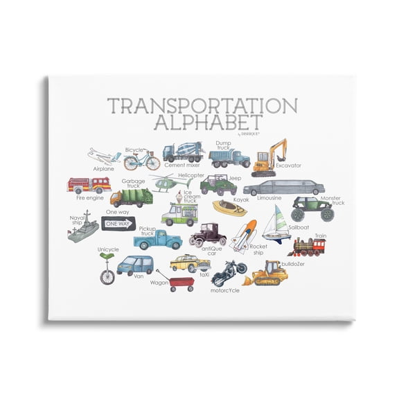 Stupell Industries Educational Transportation Alphabet Kids Learning Vehicles Cars Graphic Art Gallery Wrapped Canvas Print Wall Art, Design by Dishique