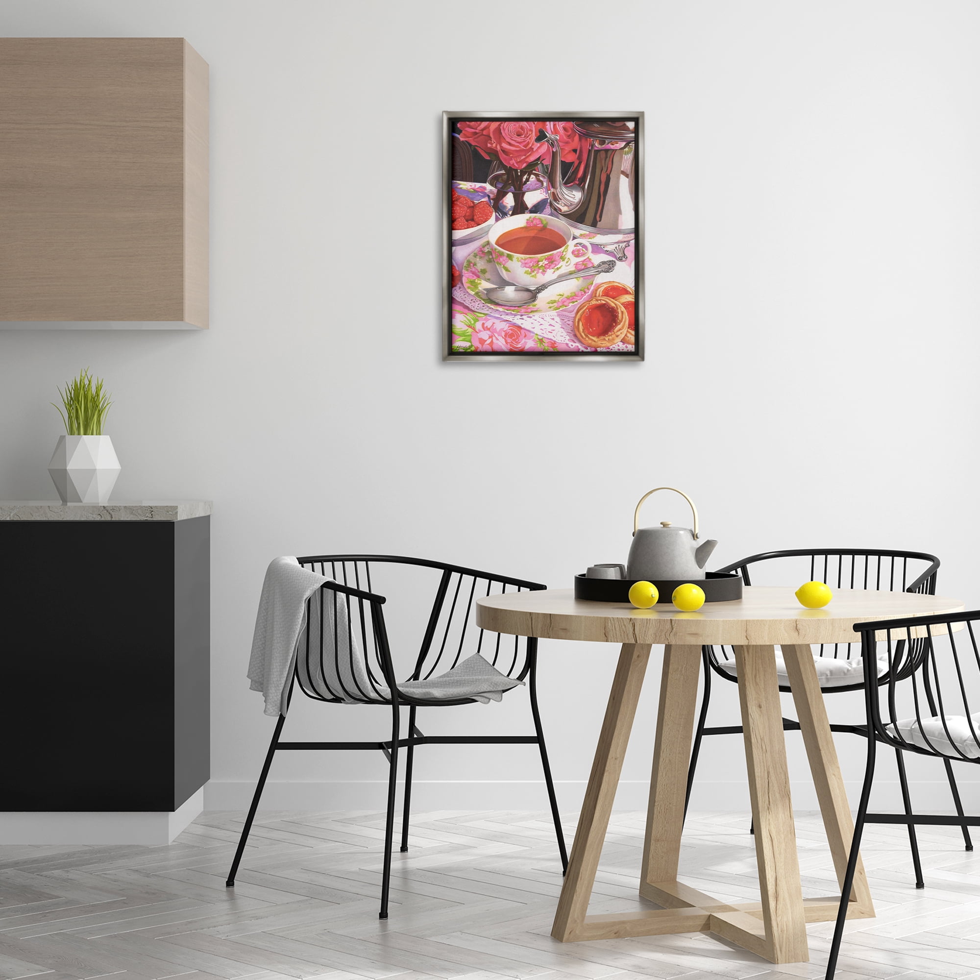 Stupell Industries Tea & Strawberry Cookies Food & Beverage Painting Gray Floater Framed Art Print Wall Art, 17 x 21