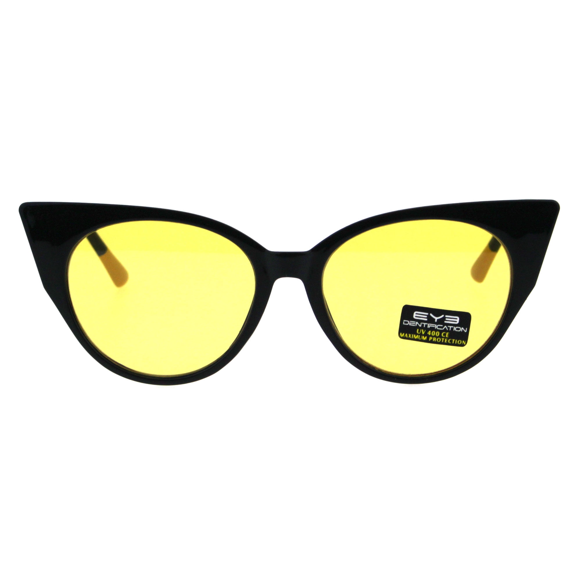 Womens Pop Color Lens Cat Eye Retro Plastic Designer Sunglasses Yellow