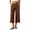 Brown, variant on Women's Linen Cotton Versatile Wide-Leg Capri Pants, Cropped Trousers with Button Waist & Patch Pockets, S-XXL