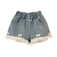 thumbnail image 4 of Babcutegg Girls Denim Shorts – Lightweight Summer Short Pants with Elastic Waistband, Frayed Hem, and Casual Stylish Design Blue Size 2 Years, 4 of 6