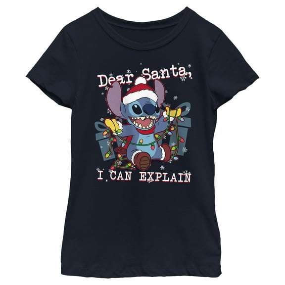 Girl's Lilo & Stitch Dear Santa, I Can Explain  Graphic Tee Navy Blue X Large