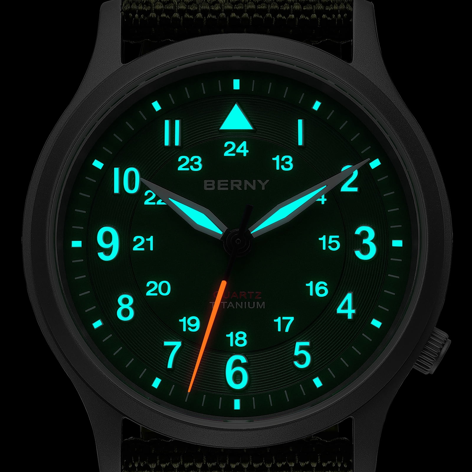 BERNY Titanium Watches for Men, Japanese Quartz Movement Men's Field Watch, 5ATM Waterproof Military Wristwatch for Men, Analog Sport Watches, Green