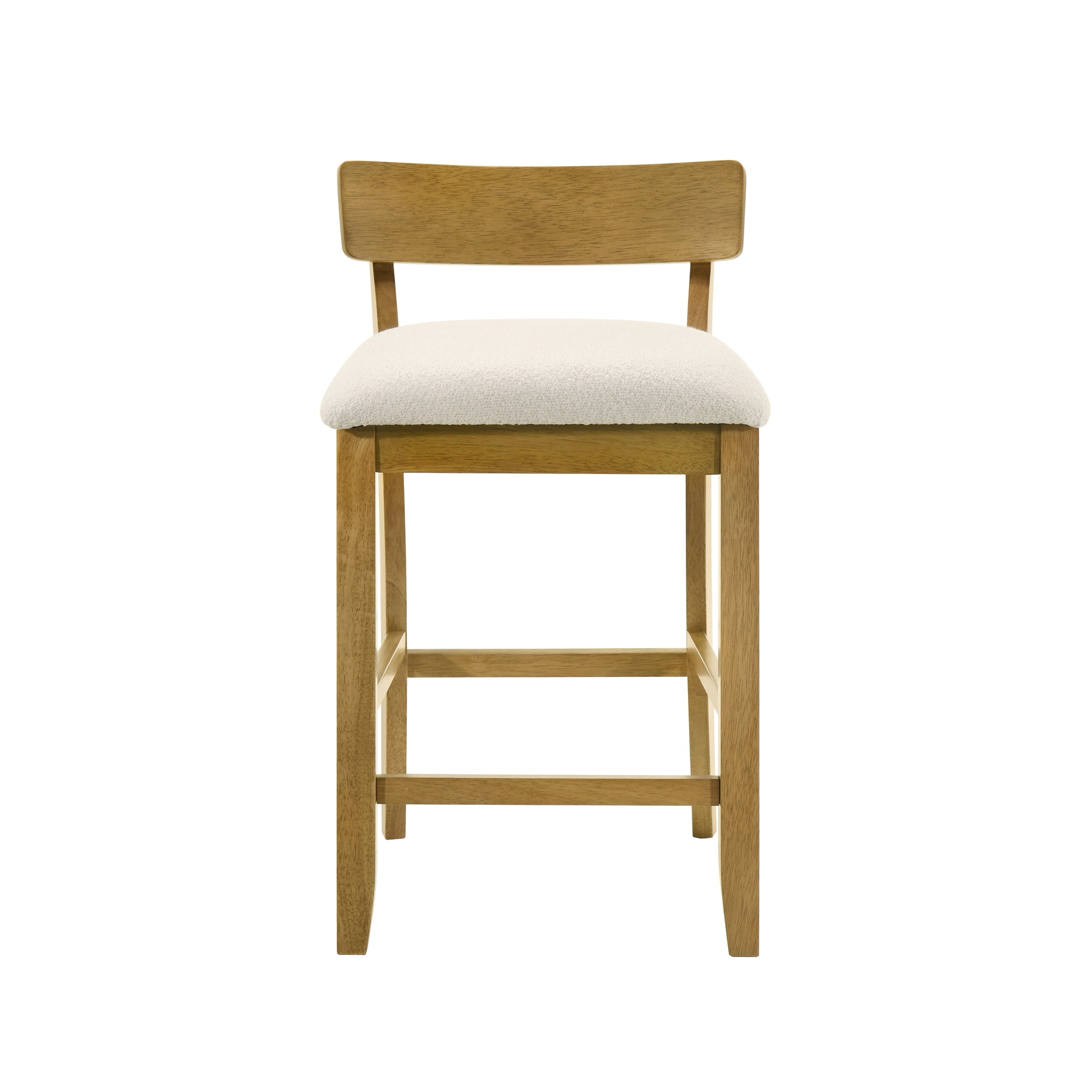 Merie Modern Transitional Wood Counter Height Kitchen Bar Stool in Amber Glow Finish with White Boucle Fabric Upholstered Seat