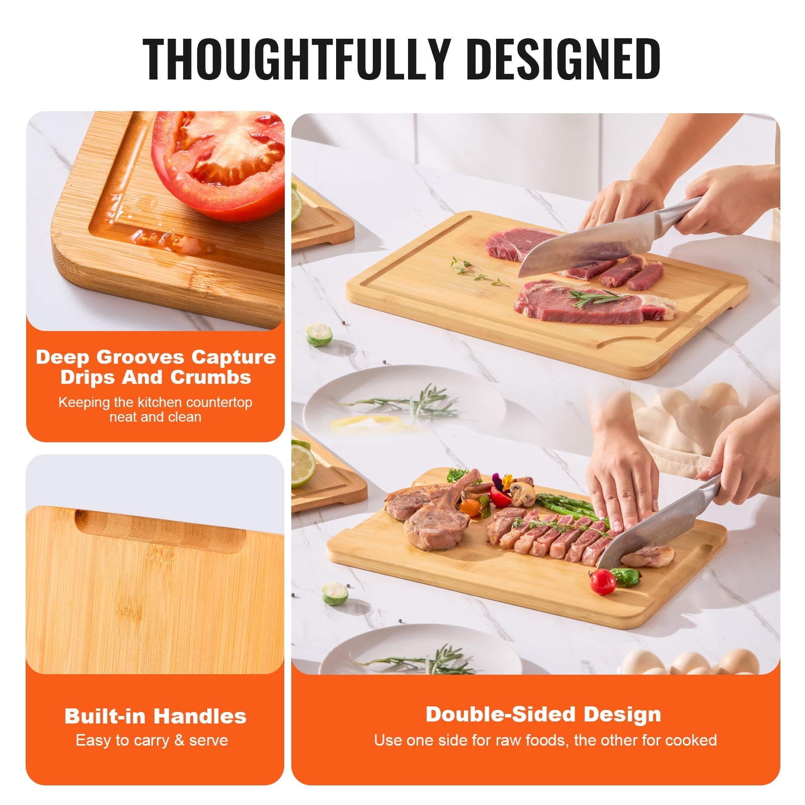 KFFKFF 3PCS Kitchen Cutting Board Set, Bamboo Cutting Board, for Kitchen, 3 Assorted Sizes