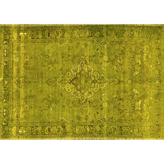 Ahgly Company Machine Washable Indoor Rectangle Persian Yellow Traditional Area Rugs, 5' x 7'