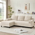 thumbnail image 6 of Pingliang Home 98" L-Shaped Sectional Sofa with Chaise, Comfy Corduroy Fluffy 3 Seater Couch with 2 Cup Holders for Living Room,Apartment,Office, Beige, 6 of 11