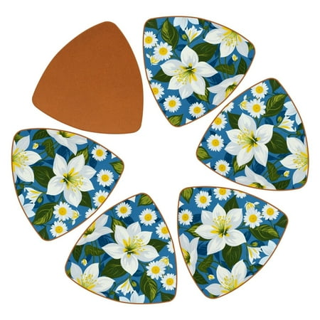 

YZUOUZY Home Decor Coffee Table Decor 6 Pack Triangle Microfiber Leather Coffee Table Coasters Floral Flowers Pattern
