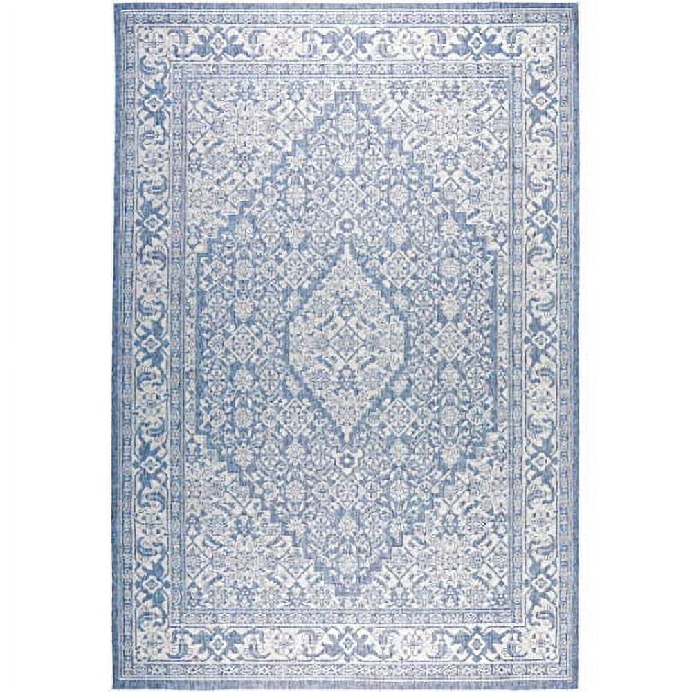 Nicole Miller New York Patio Country Dahlia Transitional Medallion Indoor/Outdoor Area Rug, Blue/Grey, 7'9"x10'2"