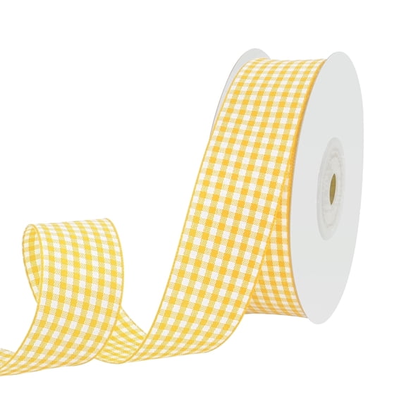 Gingham Ribbon Checkered Ribbon Plaid Ribbon Picnic Craft Ribbon for Sewing, Gift, DIY Craft, Wedding Decoration, Wreaths, Home Decoration 1" x 25 Yd(Golden)
