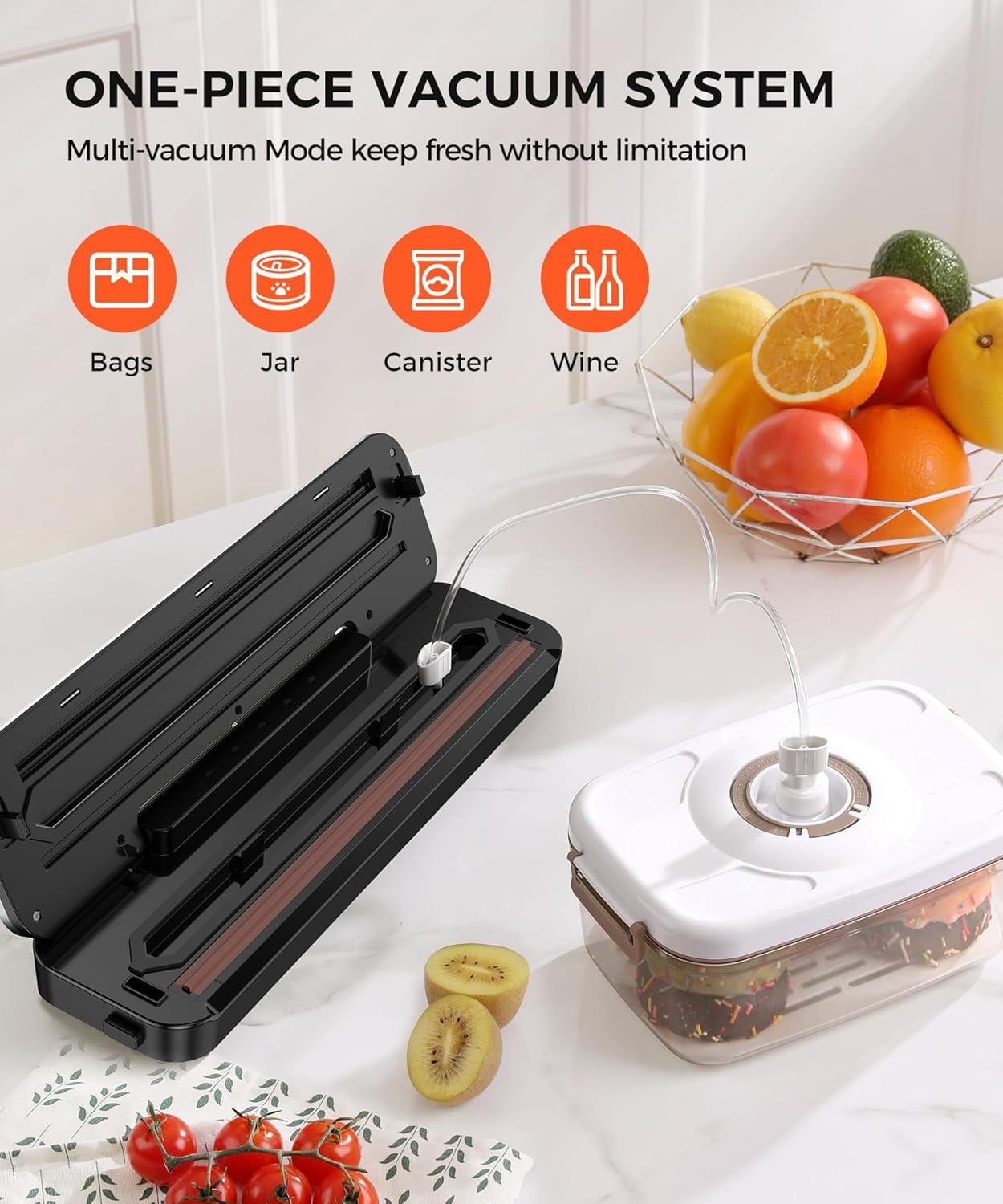 Vacuum Sealer Machine,75Kpa Precision Suction Power 6-in-1 Food Sealer with Digital Timer, Dry & Moist Food Modes, Compact Design with 10 Vacuum Bags & Bulit-in Cutter