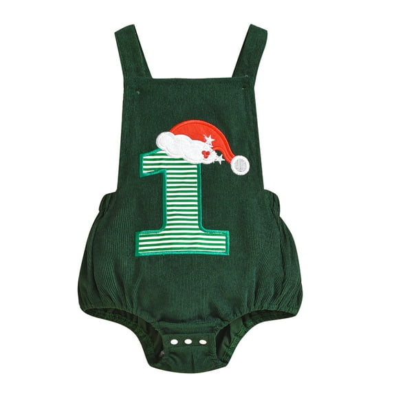 Baby Girl Boy My First Christmas Rompers Letter Embroidered Corduroy Sleeveless Infant Bodysuits Ovrealls