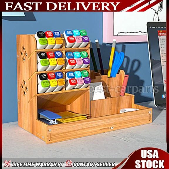 Home Office Wooden Pen Pencil Storage Holder Desktop Organiser Pen Holder