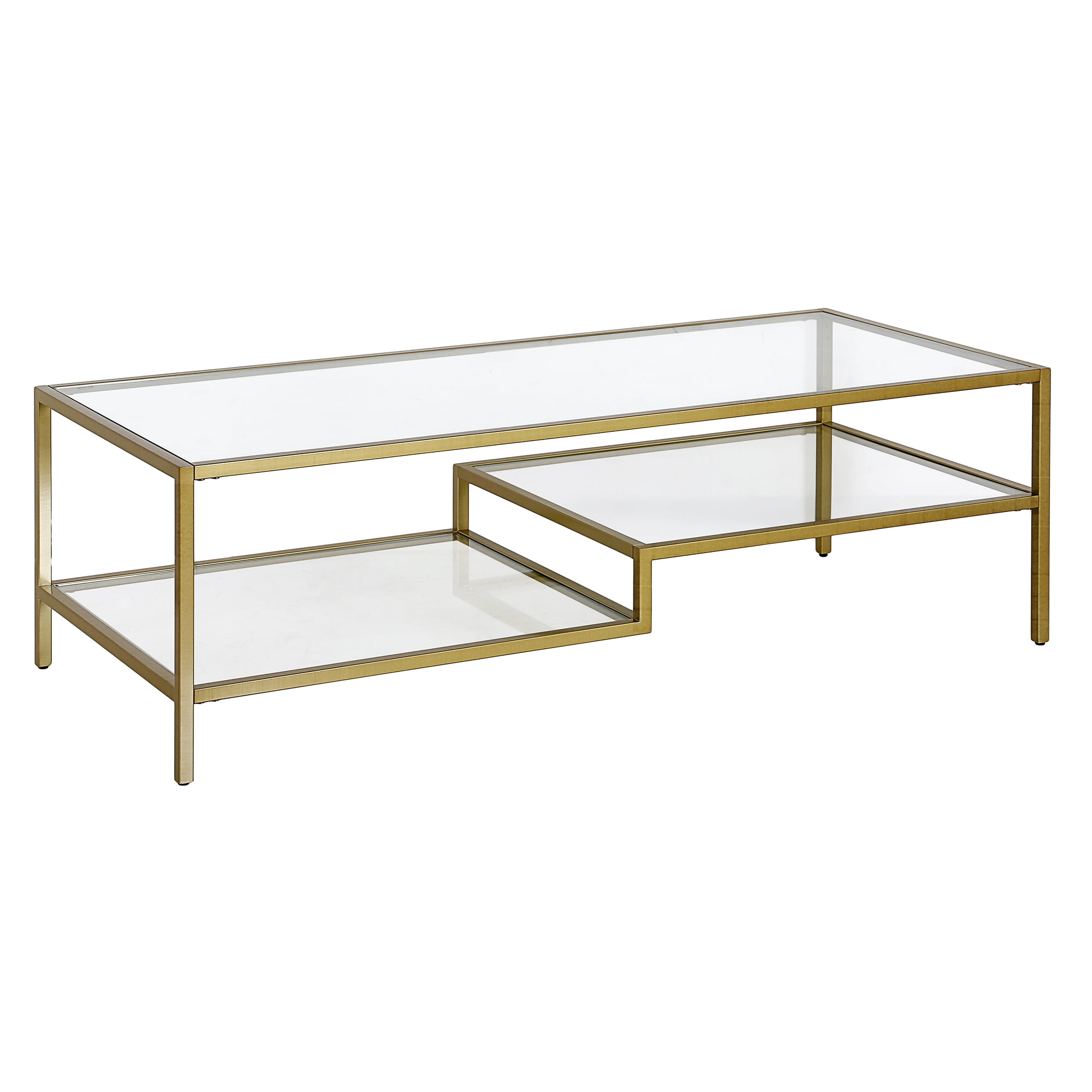 Evelyn&Zoe Contemporary Glass Top 2Tier Coffee Table, Gold