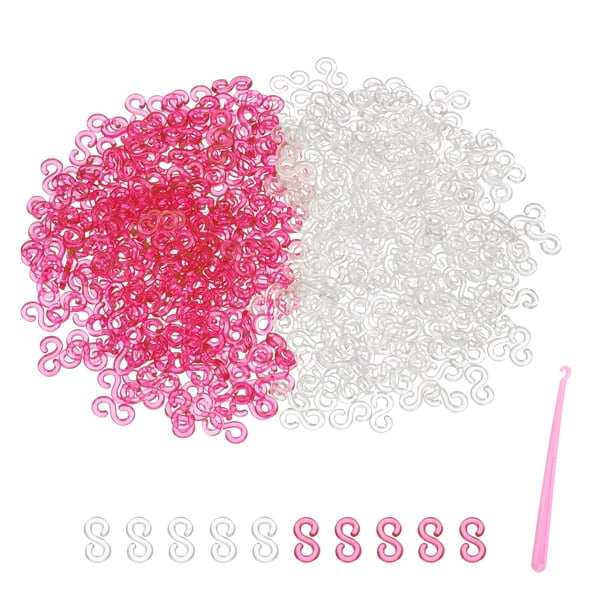 Uxcell Clips S para Pulseras de Telar, Kit de Recarga con Gancho de Crochet Rosa (Rosa Rojo/Blanco, Paquete de 1000)