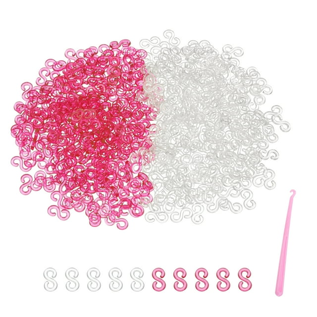 Uxcell Clips S para Pulseras de Telar, Kit de Recarga con Gancho de Crochet Rosa (Rosa Rojo/Blanco, Paquete de 1000)