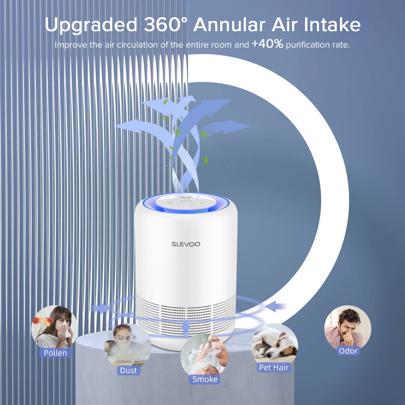 Slevoo Air Purifier BS 01, 450 ft² H13 True HEPA Air Purifier, White