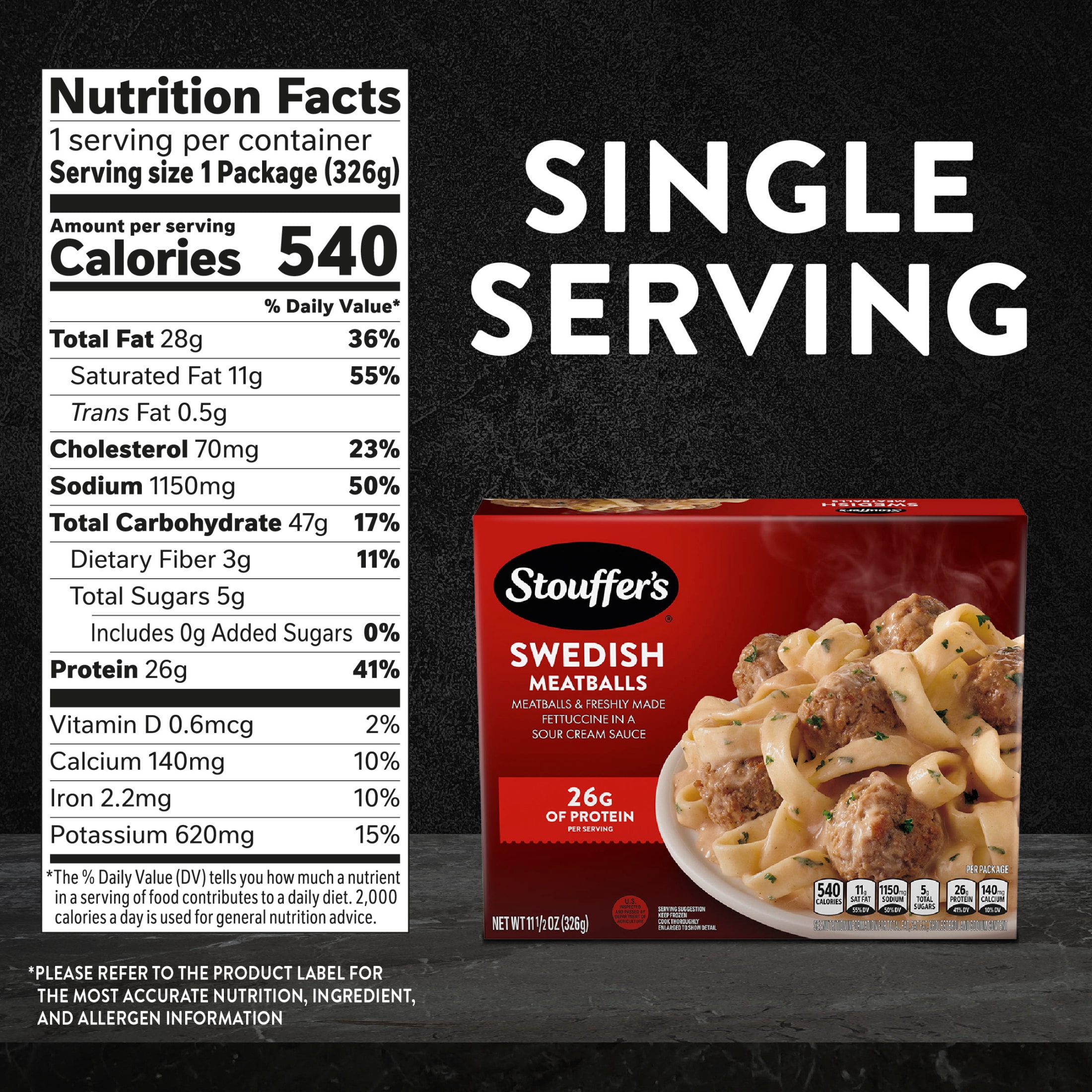 Stouffer’s Swedish Meatballs, Single Serve, Frozen Pasta, Single Frozen Meals 11.5 oz