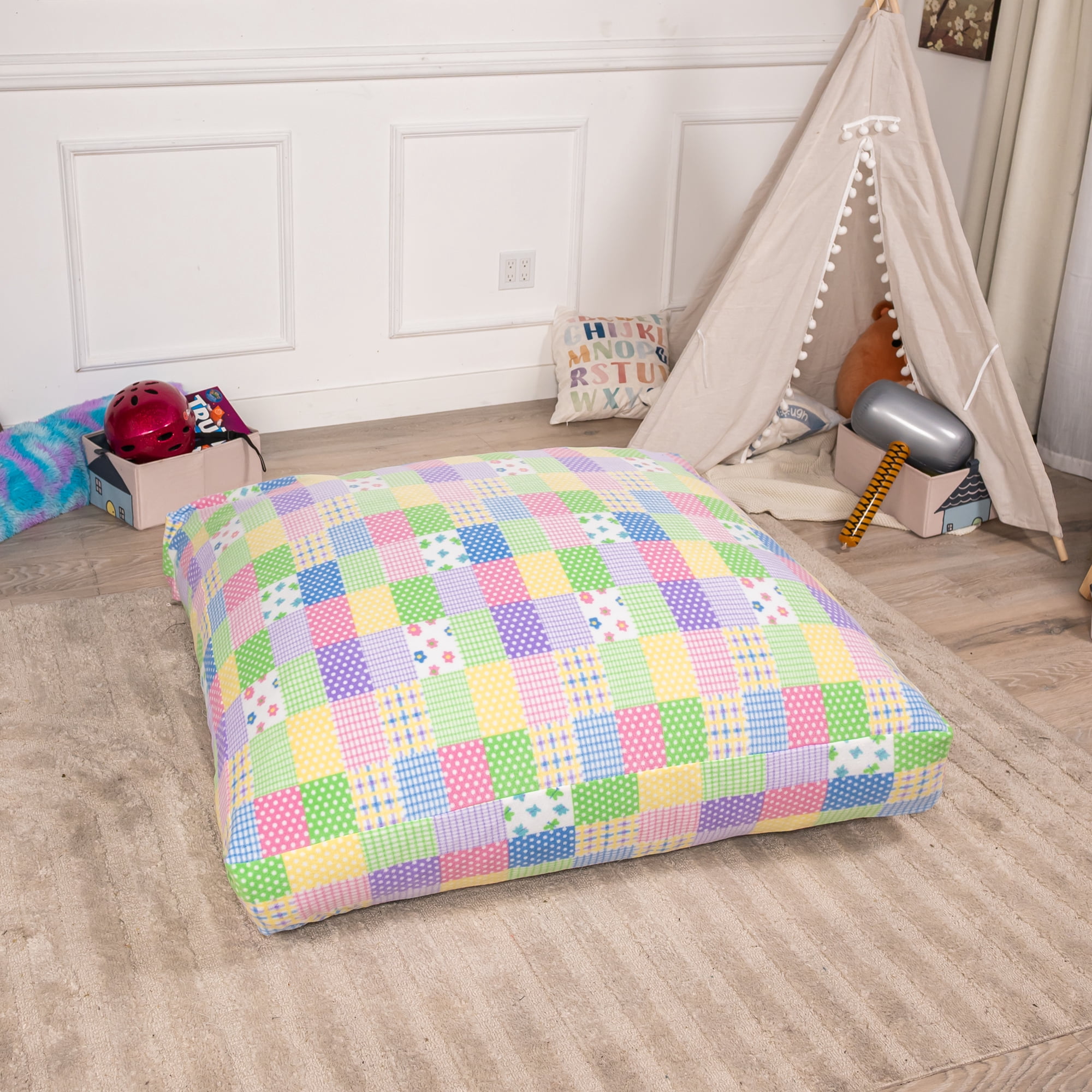 Sensory Crash Pad for Kids & Adults,Soft Landing Crash Mat with Foam Blocks,Removable and Washable Cover,Non-Slip Bottom for Jumping, Relaxing & Play,48" x 48"