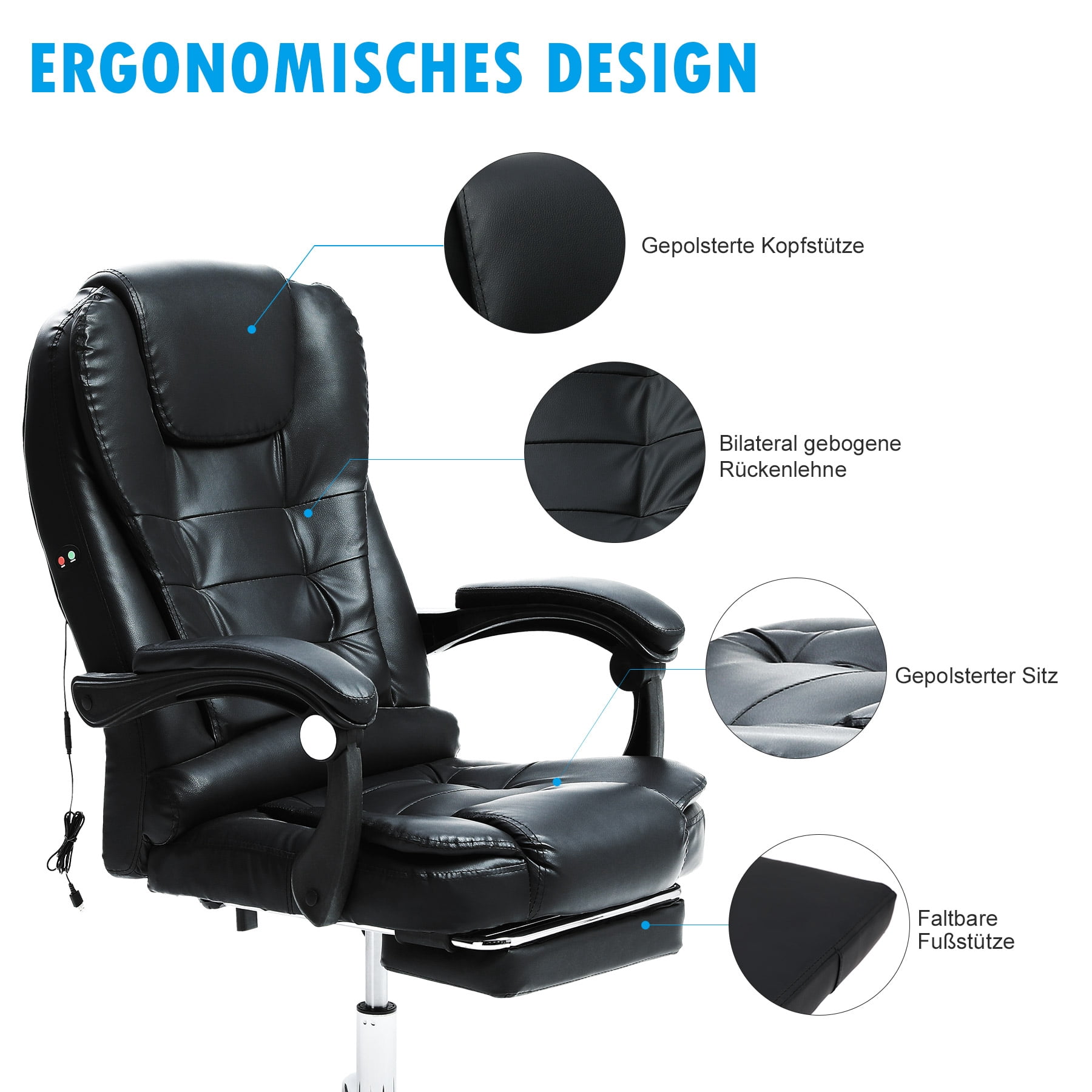 Bestco Black Massage Office Chair Reclining Desk Chair w Footrest Adjustable Height 285lb Cap