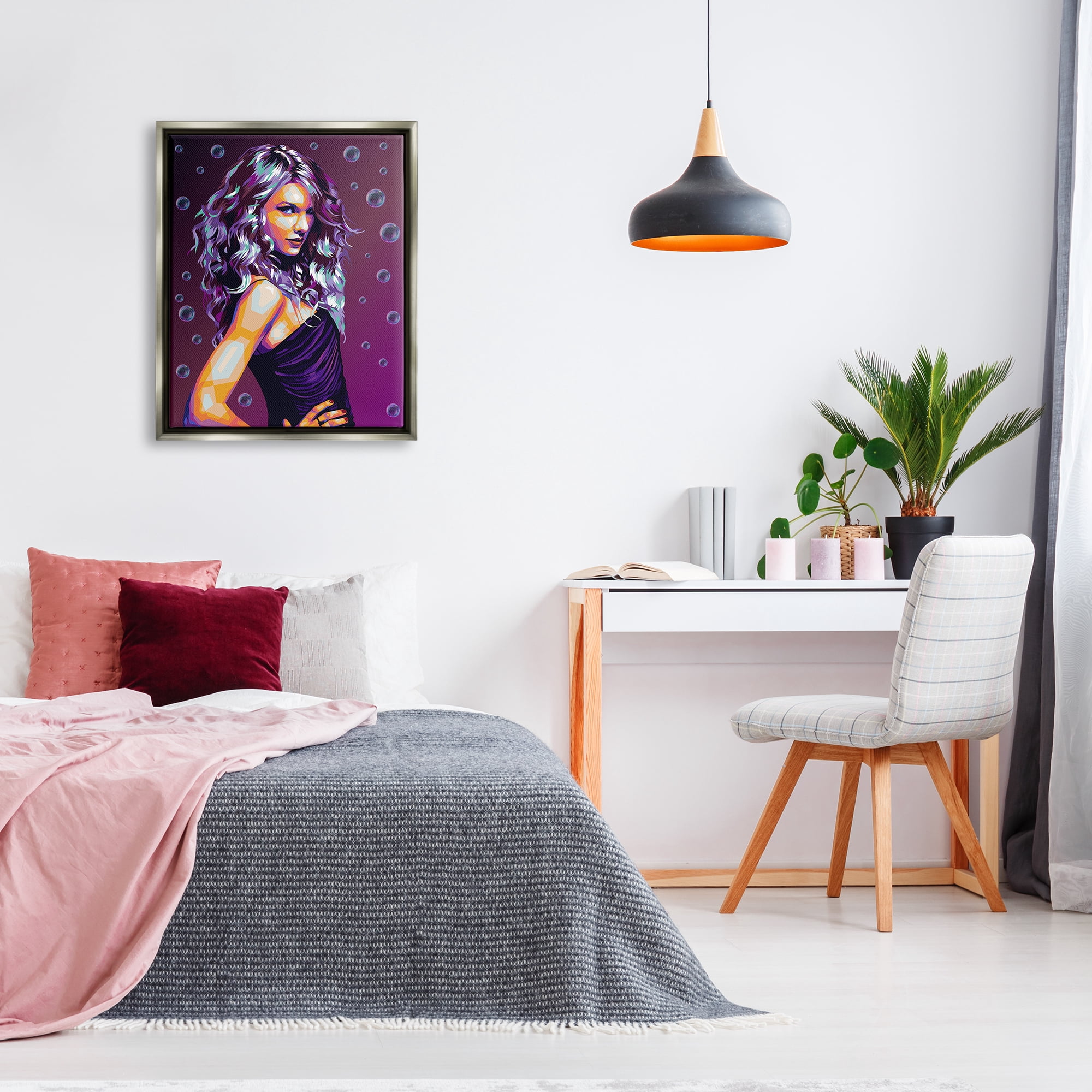 Stupell Industries Modern Purple Girl with Bubbles Abstract Painting Gray Floater Framed Canvas Art Print Wall Art, 25 x 31
