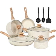 White Pots and Pans Set Nonstick Cookware Sets, 12pcs White Granite Cookware Set Non Toxic Pot Sets for Cooking Nonstick with Spatula, Soup Spoon, Pasta Spoon