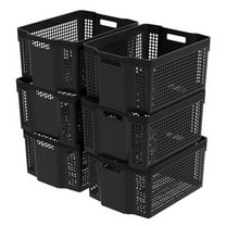 6 Pack Large Stackable Basket, Plastic Woven Basket Organizer, Black