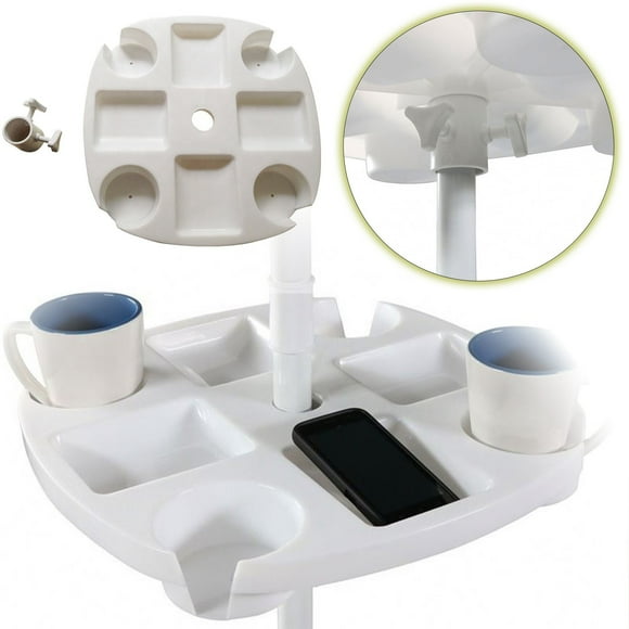 WIFKLSIIPG Umbrella Tray Universal Beach Umbrella Table Tray with 4 Drink Holders 4 Snack Compartments for Beach Garden Yard Patio Swimming Pool(White)